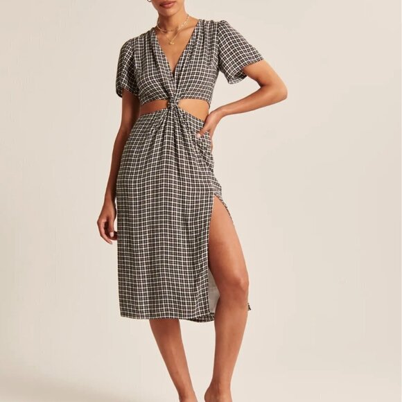 Abercrombie & Fitch Black and White Checkered Midi Dress - Picture 1 of 16
